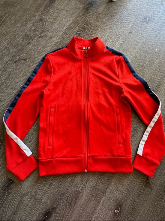 Tory Burch Jackets & Blazers - Tory Burch Bright Red Zip-Front Jacket with Green and Blue Trim